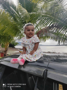 a baby is sitting on the roof of a car taken by a redmi note 9 pro max ai quad camera