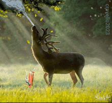 a picture of a deer smoking a cigarette with the year 2023 on the bottom right