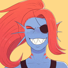 a drawing of a cartoon character with red hair and a big smile