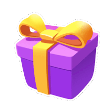 a purple gift box with a yellow bow and ribbon