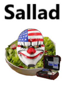 a salad with a clown mask on it