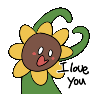 a cartoon drawing of a sunflower with the words i love you written below it