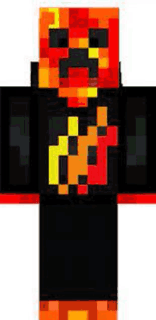 a minecraft skin of a creeper wearing a black shirt with a fire face .