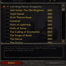 lich king heroic dungeons is displayed on a screen