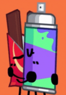 a cartoon drawing of a spray can and a candy bar .