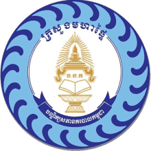 a blue and white circle with a temple on it