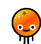 a cartoon drawing of an orange with a green spot on the top