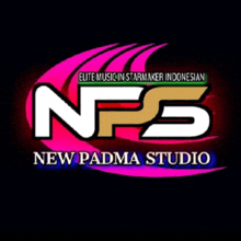 a logo for nps new padma studio with a pink and gold design