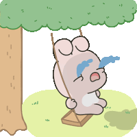 a cartoon of a rabbit on a swing crying