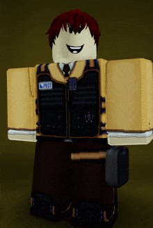 a roblox character with a vest that says pbst on it