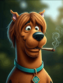 a cartoon scooby doo dog smoking a cigarette with smoke coming out of his mouth