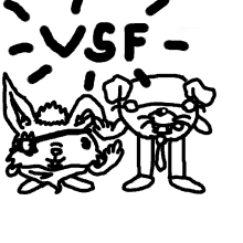 a black and white drawing of a rabbit and a dog with the word vsf written above them