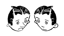 a black and white drawing of two men 's faces with different expressions .