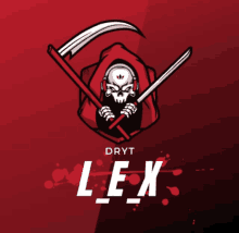 a logo for dryt lex has a grim reaper with a scythe