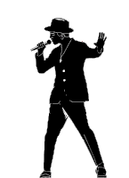 silhouette of a man singing into a microphone