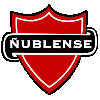 a red and black shield with the word nublense written on it