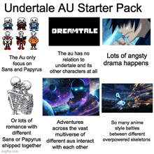 a starter pack for undertale au includes a skeleton romance with different sans or papyrus