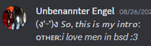 a screenshot of a discord conversation with the name unbenannter engel