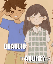 a boy and a girl are standing next to each other and the girl is wearing a vest .