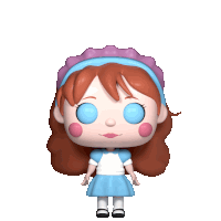 a pop figure of a girl in a blue dress and white shirt