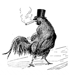 a rooster is wearing a top hat and smoking a cigar