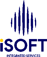 a logo for isoft integrated services shows a sound wave