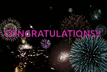 a fireworks display with the words congratulations in pink