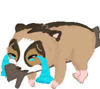 a cartoon drawing of a brown and white animal crying