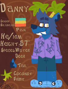 a cartoon drawing of a wolf with the name danny