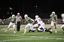 a football game is being played in front of a sign that says ' park '