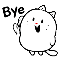 a black and white drawing of a cat with the word bye written on it .