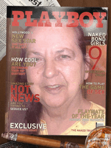 a playboy magazine with a picture of an older woman on the cover