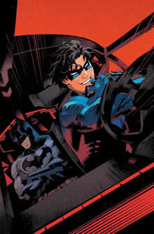 a comic book illustration of batman and nightwing in a car