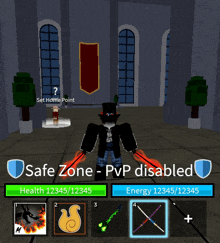 a screenshot of a video game that says safe zone