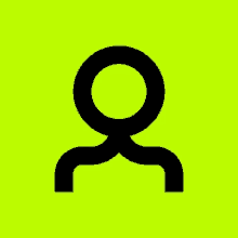 a black icon with a circle in the middle on a bright green background