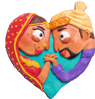 a cartoon of a bride and groom in a heart shape