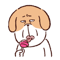 a cartoon dog is licking a pink lollipop with his tongue