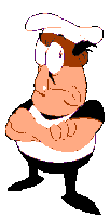 a pixel art drawing of a man with his arms crossed wearing a chef 's hat