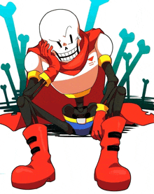 a cartoon drawing of papyrus with a scarf around his neck