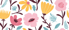 a seamless pattern of pink and yellow flowers and leaves