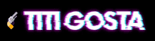 a purple and white logo for tigosta with a gun