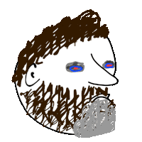 a drawing of a man with a beard has a blue eye