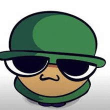 a cartoon of a soldier wearing sunglasses and a green hat .