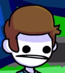 a cartoon boy with brown hair and a white face .