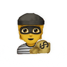 an emoji of a man in a mask holding a bag of money