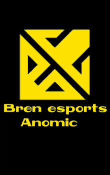 a yellow and black logo for bren esports anomic on a black background