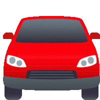 a red car with a gray bumper and a black windshield