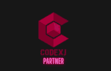 a logo for codexj partner with a red cube