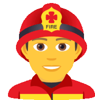 a fireman is wearing a red helmet with the word fire on it