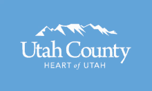 a logo for utah county heart of utah on a blue background